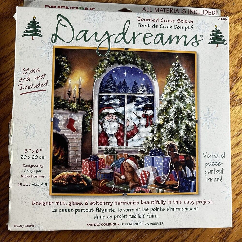 Daydreams Cross Stitch Kit 73406 Dimensions Santa's Coming 8x8” Glass & Mat